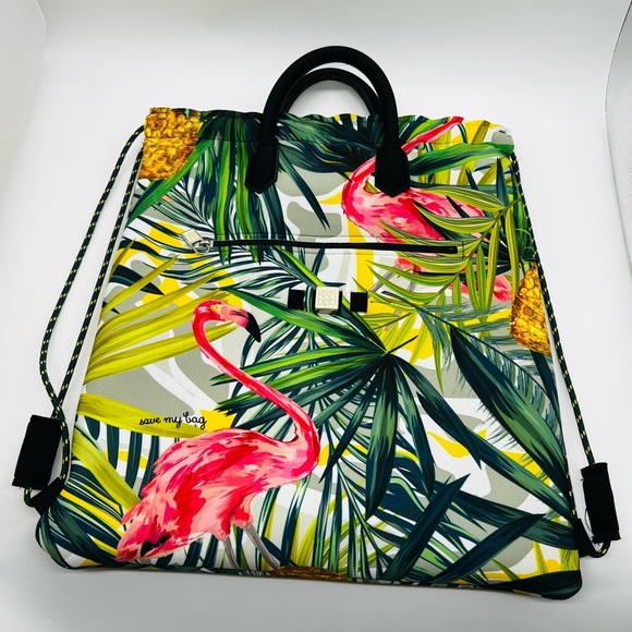 Save My Bag Tropical Beach Tote/backpack Bag with Vibrant Design Made In Italy - Picture 1 of 13